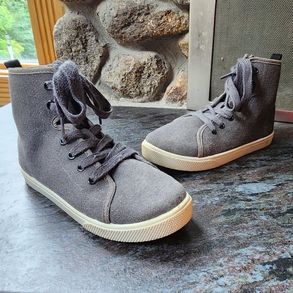 Cat & Jack Gray Canvas High-Top Sneakers Size 3 - Picture 6 of 16